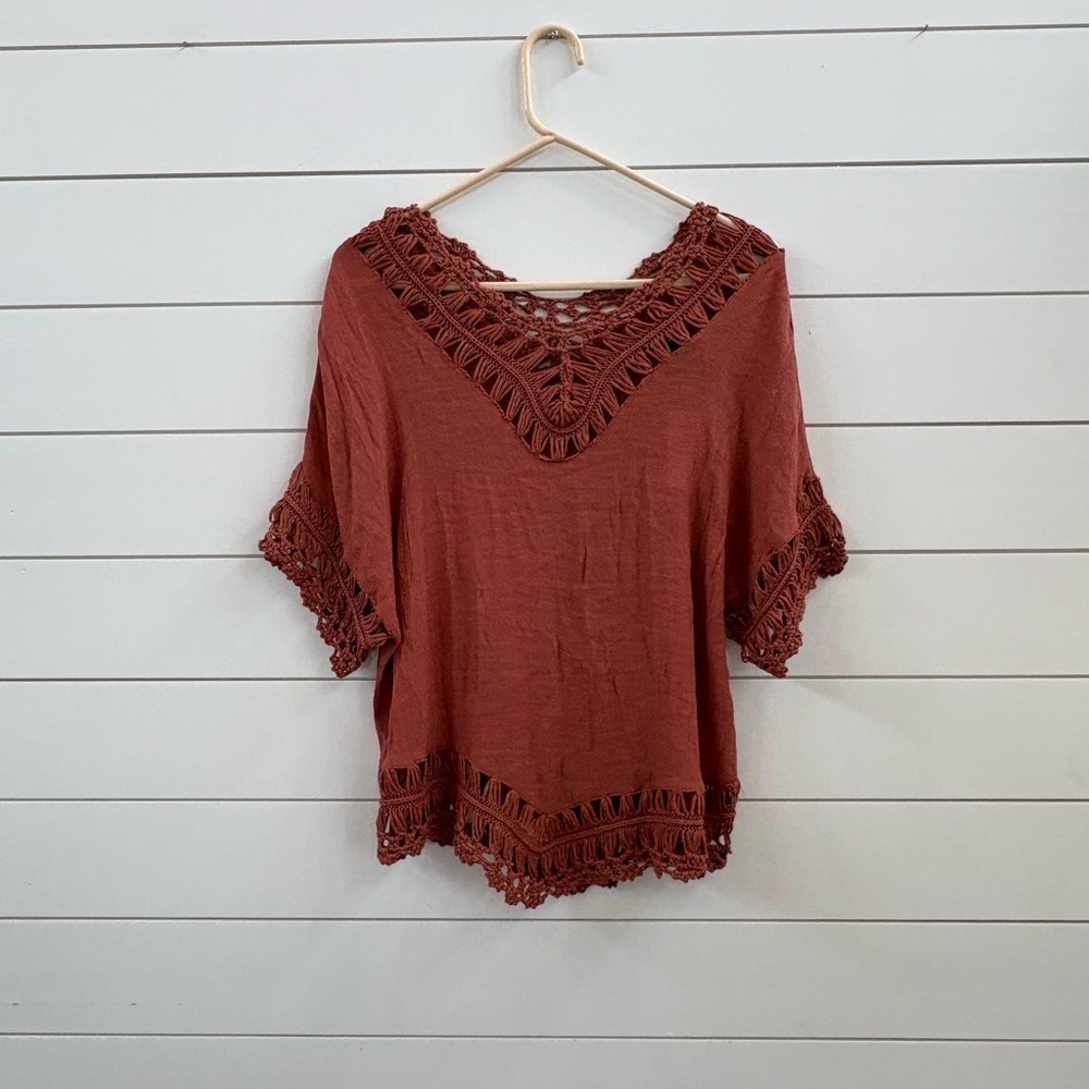 Daytrip Rust Crochet Trim Blouse